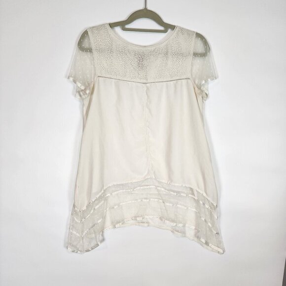 Sundance Silk Tunic Top Lace Delicate Bohemian Tunic Lightweight Polkadot Lace M - Picture 2 of 9